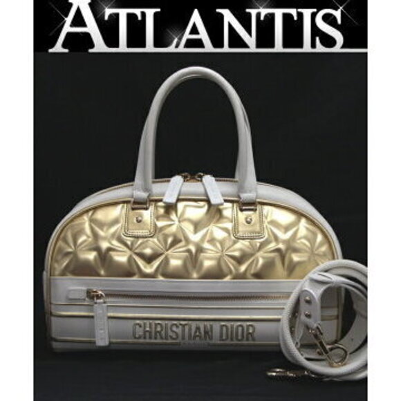 Dior Handbags - Christian Dior VIBE Bowling Bag Gold White Leather
